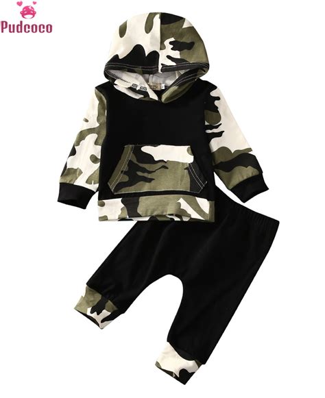 Spring Autumn Infant 2pcs Baby Boy Clothes Set Camouflage Camo Hoodie