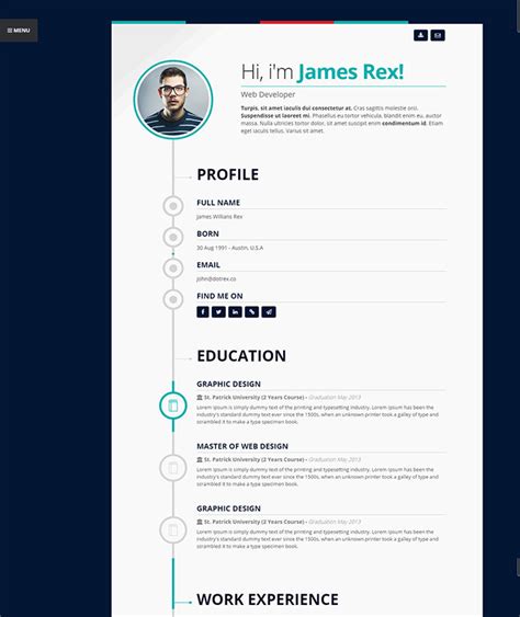 This easy to customize template has dedicated sections to showcase your skills, experience, about, education history as well as portfolio. 20 Intriguing Online HTML Resume Templates - Bashooka