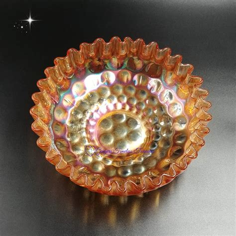 Fenton Coin Dot Bowl Marigold Carnival Glass With Crimped Etsy