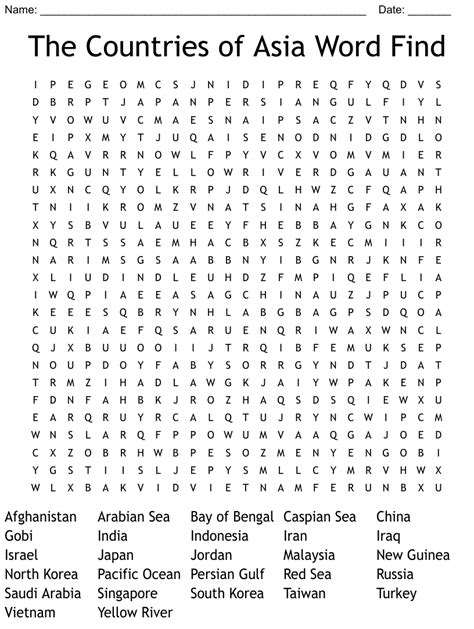 The Countries Of Asia Word Find Word Search Wordmint