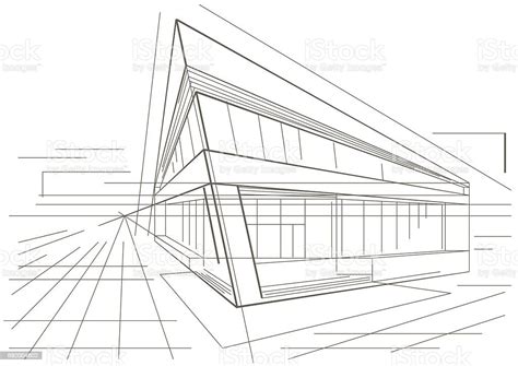 Sketsa Arsitektur Bangunan Sudut Modern Ilustrasi Stok Unduh Gambar