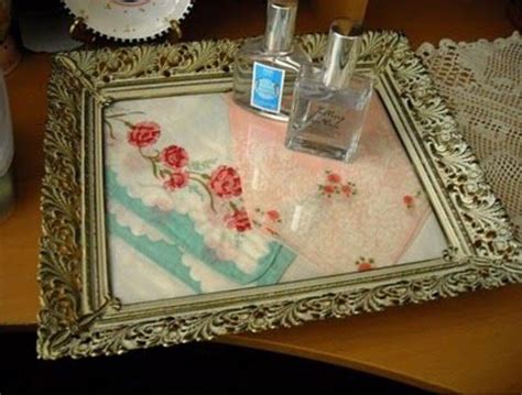 Vintage Hankie In Frame As Tray Handkerchief Crafts Old Frame