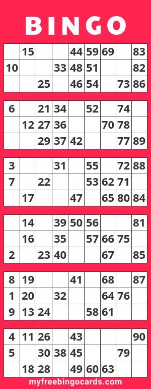 Printable Bingo Calling Cards 1 90