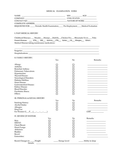 Libreng Medical Examination Form