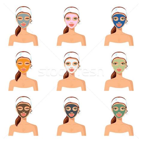 Vector Illustration Of Different Color Facial Masks Woman With Stock