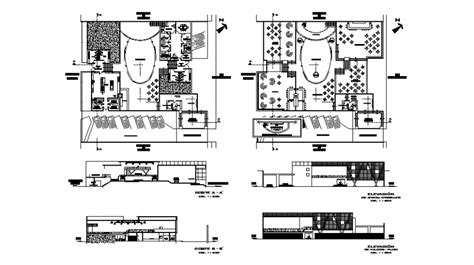 Plan Elevation And Section Restaurant Autocad File Section Line