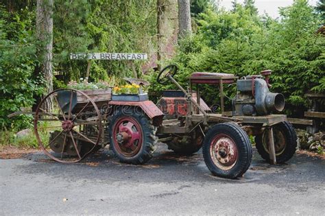 Old Vintage Tractor Or Agricultural Vehicle Out For Display Stock Photo
