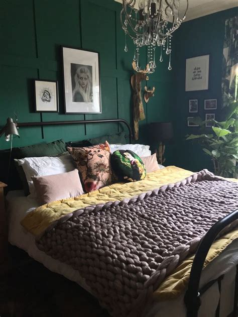 Dark And Moody Green Bedroom With Diy Panelling Green Bedroom Walls