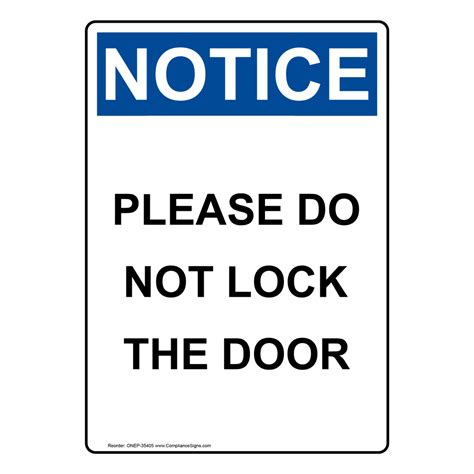 Vertical Please Do Not Lock The Door Sign Osha Notice