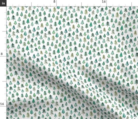 Watercolor Evergreens Fabric Evergreen Christmas Trees Or Etsy