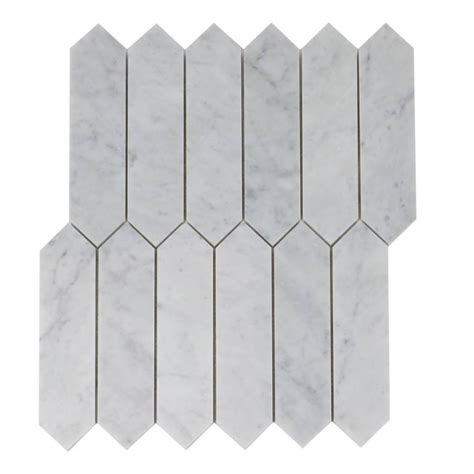 Carrara White 2x8 Polished Elongated Hexagon Mosaic Backsplash Tile Usa