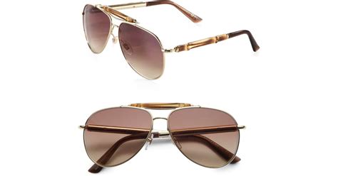 Gucci Bamboo Aviator Sunglasses In Metallic Lyst