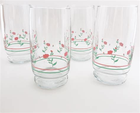 80s Flower Drinking Glasses Drinking Glass Set Vintage Glass Tumbler Set Green And Pink