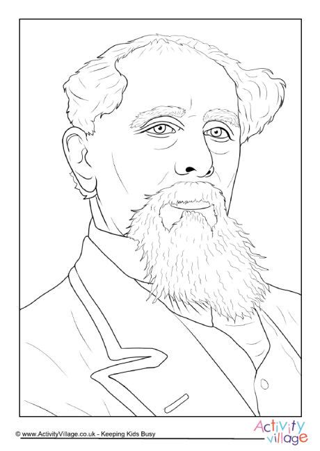 Beautiful charles dickens coloring page for kids of all ages. Charles Dickens Portrait Colouring Page