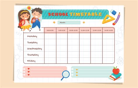 Cute Weekly School Timetable 4456354 Vector Art At Vecteezy
