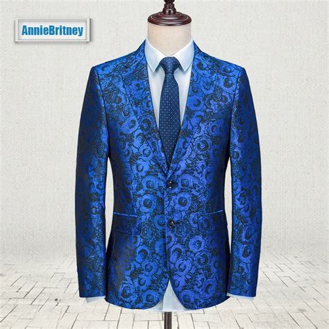 2019 New Jacquard Design Suit Royal Blue Floral Men Suit Slim Fit