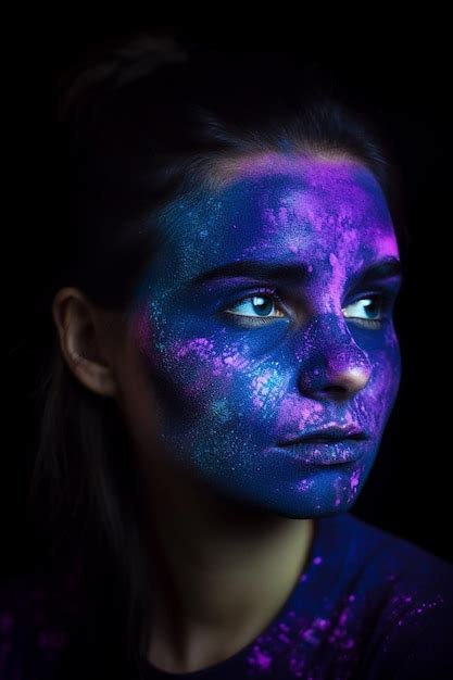 Premium Ai Image A Woman With Purple Face Paint And Purple Paint On Her Face