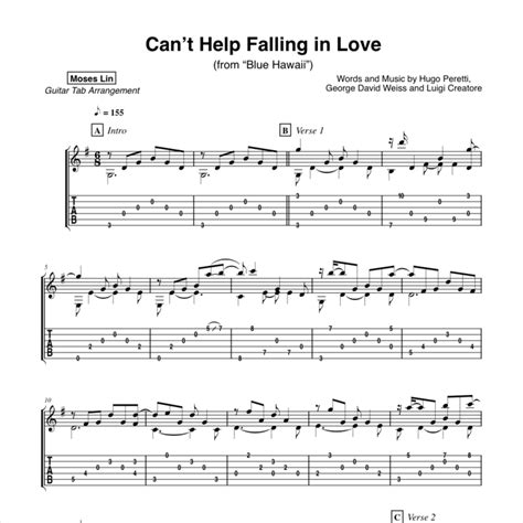 can t help falling in love elvis presley tabs moses lin music