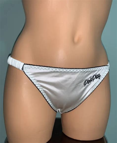 glossy butter smooth satin nylon string bikini panties sz l 7 vtg styling white 18 00 picclick