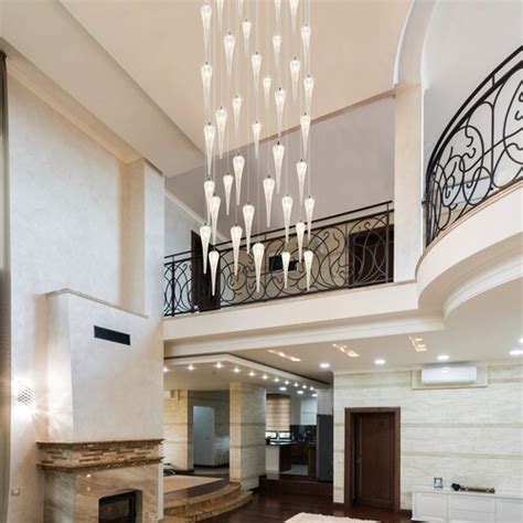 Amazing Modern Two Story Staircase Chandelier Led Grey White F Etsy