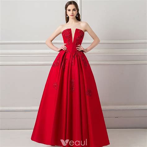 Elegant Burgundy Prom Dresses 2018 A Line Princess V Neck Sleeveless