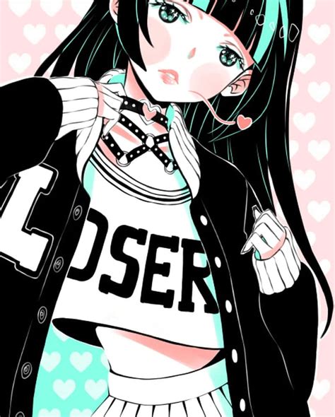 Download Pastel Goth Anime Girl Wearing Black Choker Harness Wallpaper
