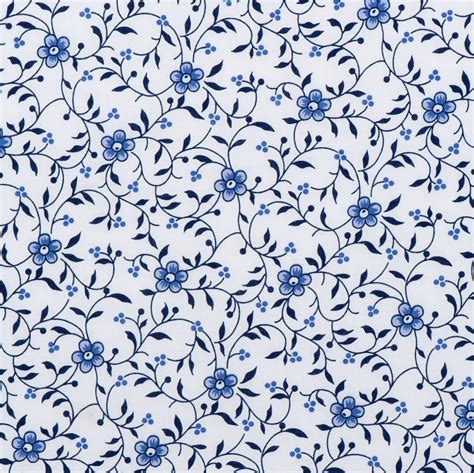 Delft Blue Cotton Fabric Dutch Blue Flower Print Fat Etsy