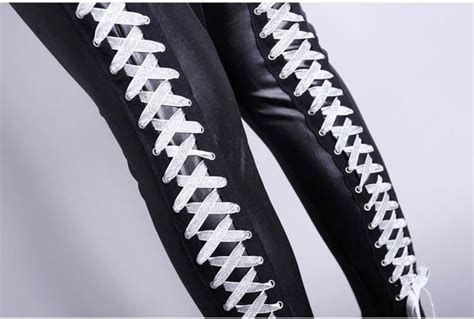 2017 High Stretch Waist Bondage Leather Pencil Trousers Skinny Fleece