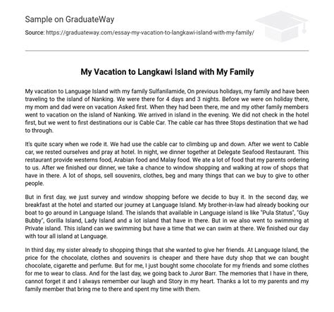 My Vacation To Langkawi Island With My Family Essay Example Graduateway