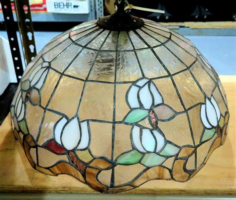 Vintage small oi lamp floral pattern. Vintage Tiffany Style Hanging Stained Glass Lamp, Floral ...