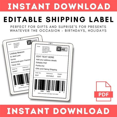 Editable Fake Shipping Label Perfect For Ts Pdf Instant Etsy