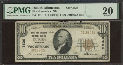 1929 10 Ten Dollars Us National Currency Bank Note First