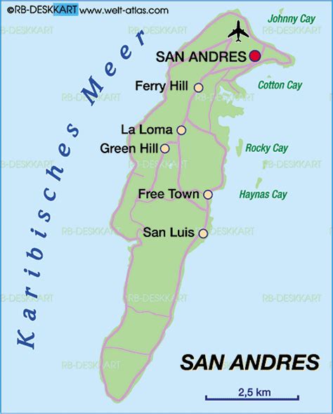 Map Of San Andres Island In Colombia Welt Atlasde