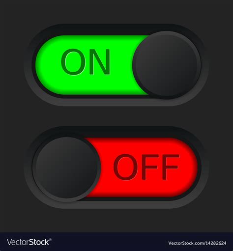 Power button symbol or 'on/off button' that we find almost on every equipment we use. On and off toggle switch button red and green Vector Image