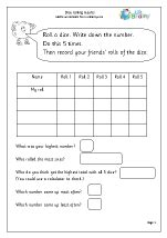 dice results statistics handling data maths worksheets