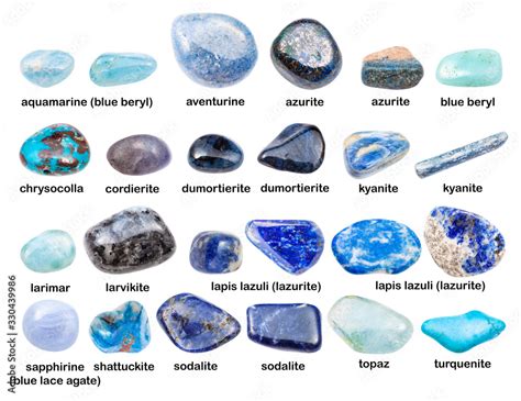 Foto De Collage Of Various Blue Gemstones With Names Do Stock Adobe Stock