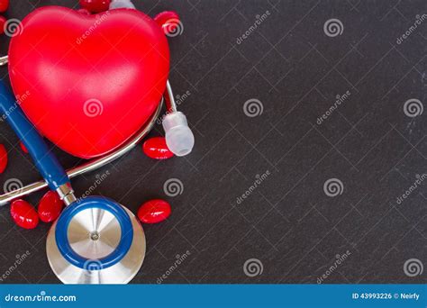 Stethoscope With Two Red Hearts And Pills Stock Photo Image Of