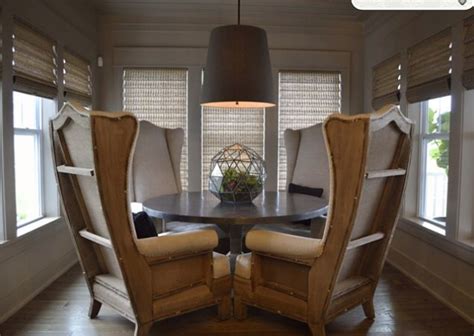 Tall wingback chairs, dining table | Metal dining room ... Sweeping curves and stately design give our chairs a timeless look.