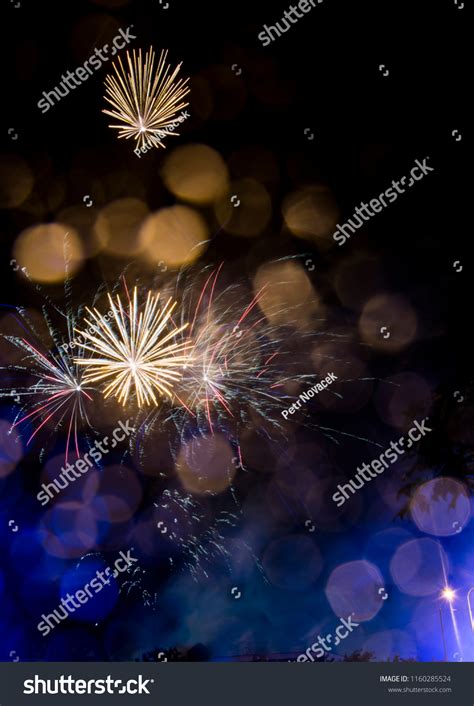 Light Yellow Blue Firework Amazing Fireworks Stock Photo 1160285524