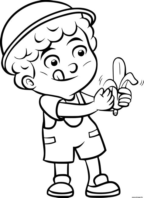 Coloriage Un Garcon Mange Une Banane Apres Une Activite Sportive Dessin