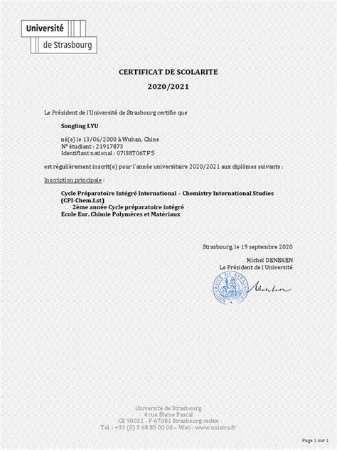 Certificat De Scolarite Pdf