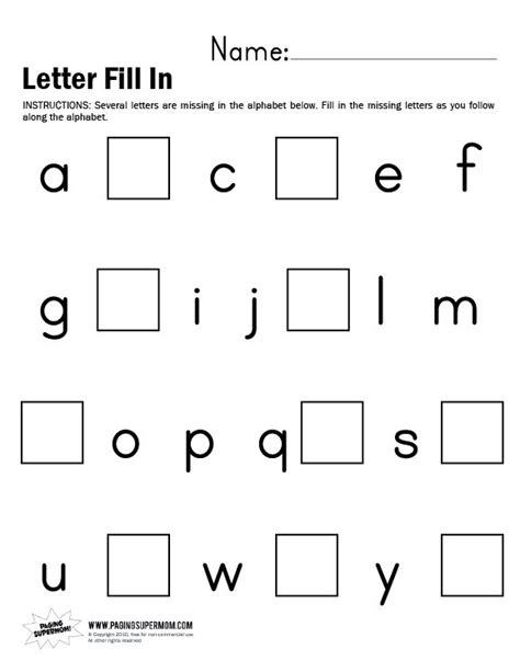 Lowercase Alphabet Fill-in, Simplified - Paging Supermom
