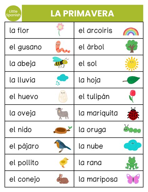 Free Spring Most Common Words In Spanish List Little Spanish