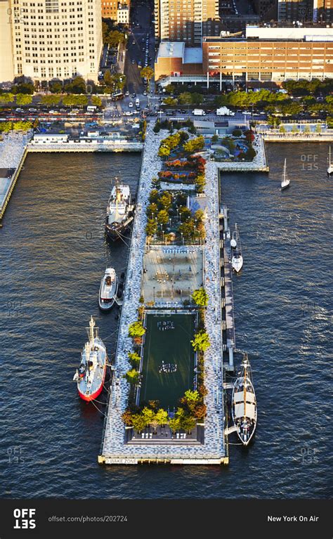 Aerial View Of Pier 25 In The Hudson River Park New York City Stock