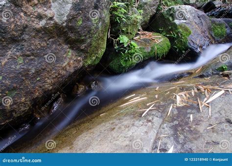 Waterfall With Stone Of Green Moss In Rain Forest Kiriwong Vil Stock