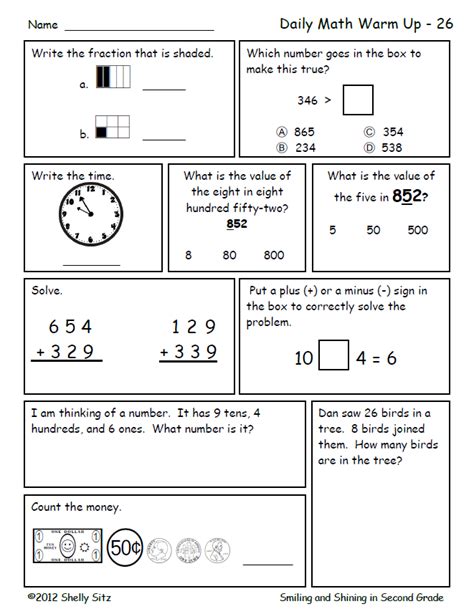 2nd Grade Math Warm Ups Math Spiral Review Worksheets Second Grade