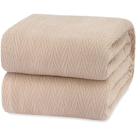 Luxury Thermal Cotton Blankets King Size Beige