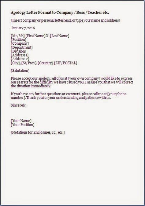 Some of the major forms of apology letters include Formal Business Apology Letter Sample