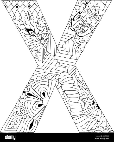 Zentangle Stylized Alphabet Letter X For Coloring Vector