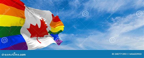 Canada Pride Flag Flag Waving In The Wind At Cloudy Sky Freedom And Love Concept Pride Month
